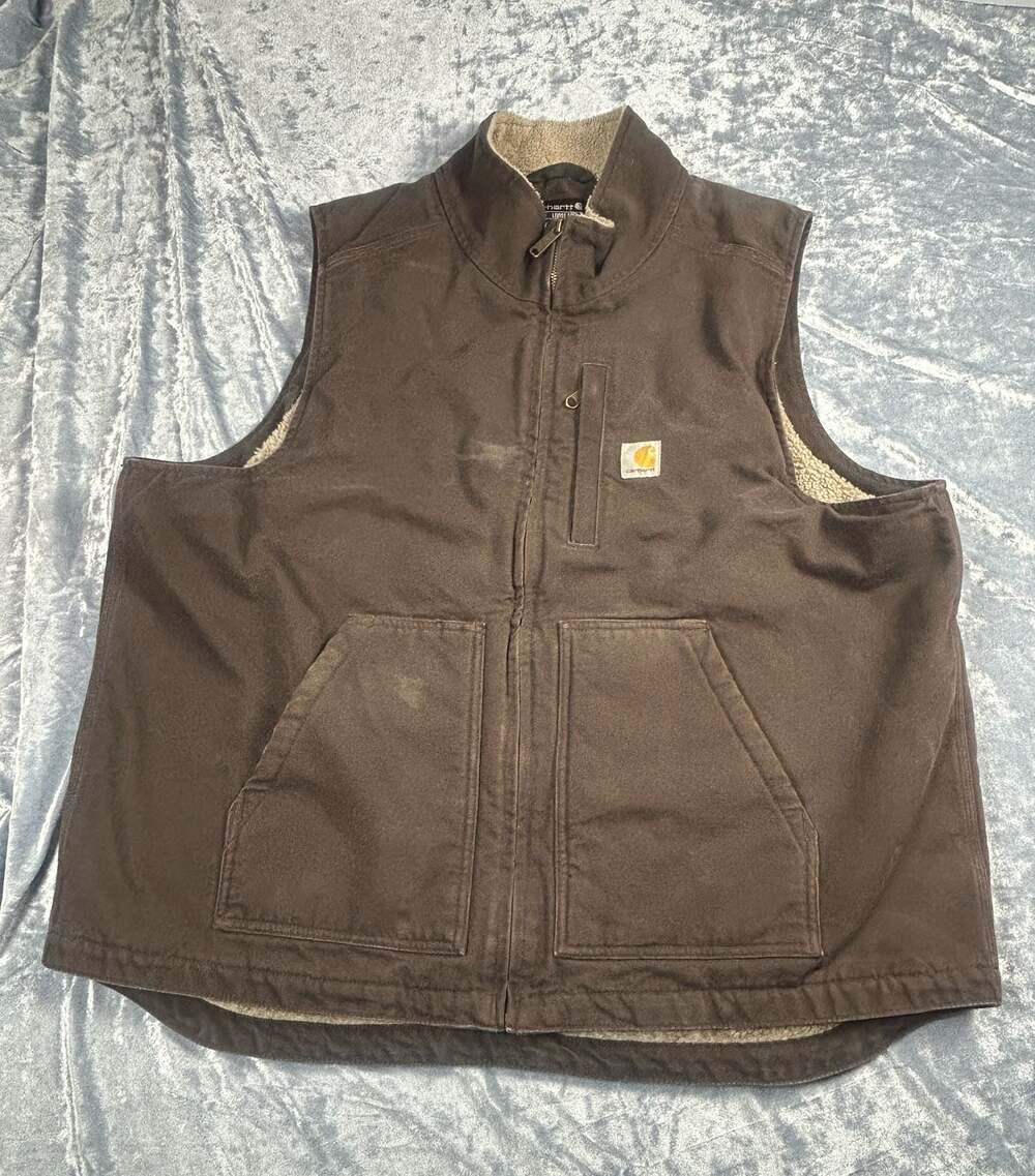Carhartt Washed Duck Mock-Neck Sherpa-Lined Vest Brown Men's XL 104277